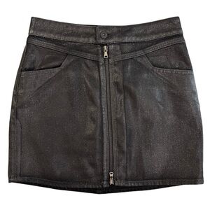 NWOT PAIGE‎ Black Metallic Sparkle Coated Jasmine Zip Front Denim Mini Skirt 26